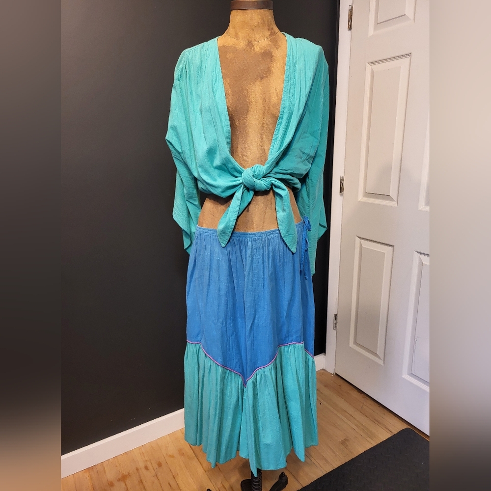 Vintage 80s Two Piece Set Wrap Crop + Midi Skirt